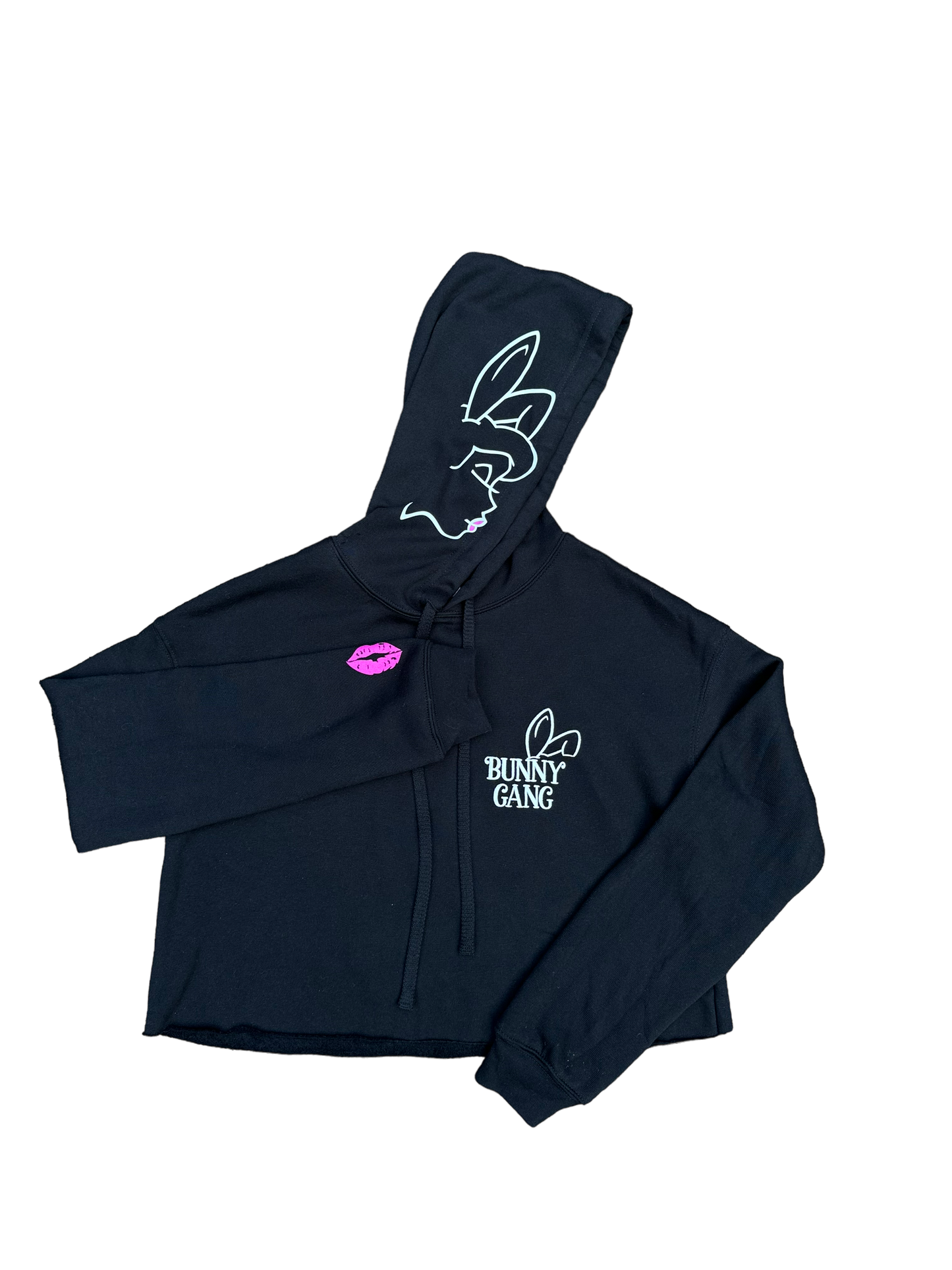 Bunny Gang Cropped Hoodie - Black